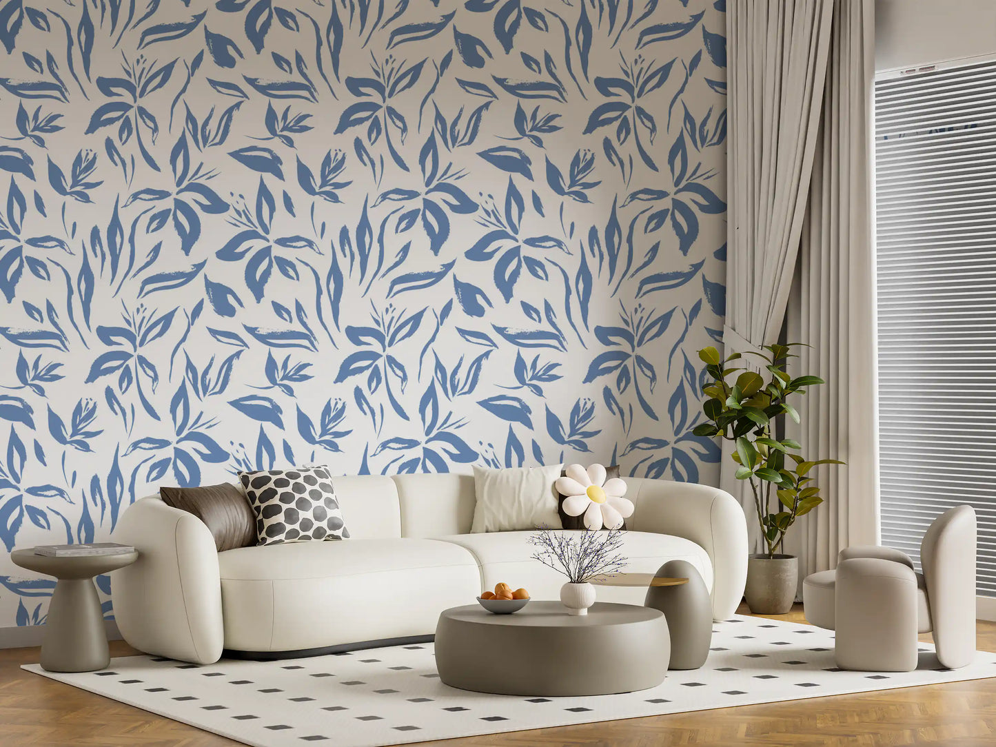 Azure Brushstroke Botanical Wallpaper⁠