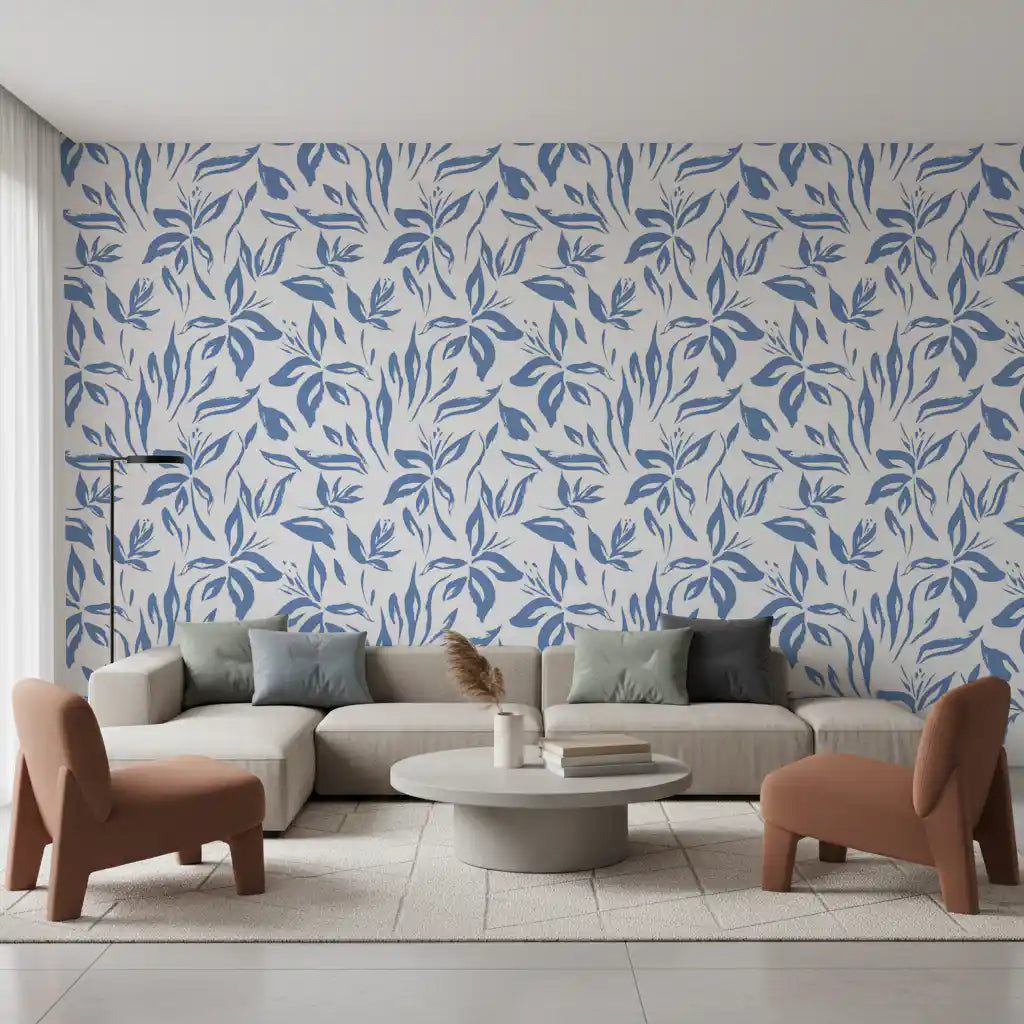 Azure Brushstroke Botanical Wallpaper⁠
