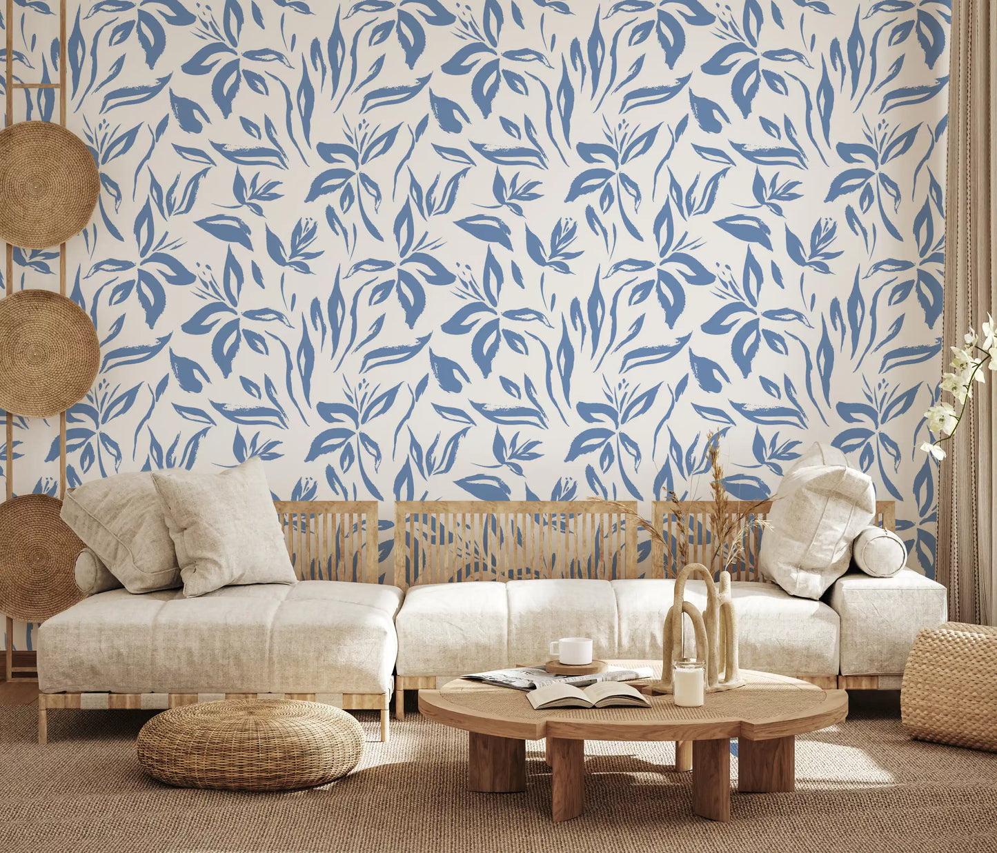 Azure Brushstroke Botanical Wallpaper⁠