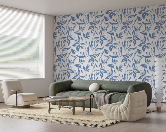 Azure Brushstroke Botanical Wallpaper⁠