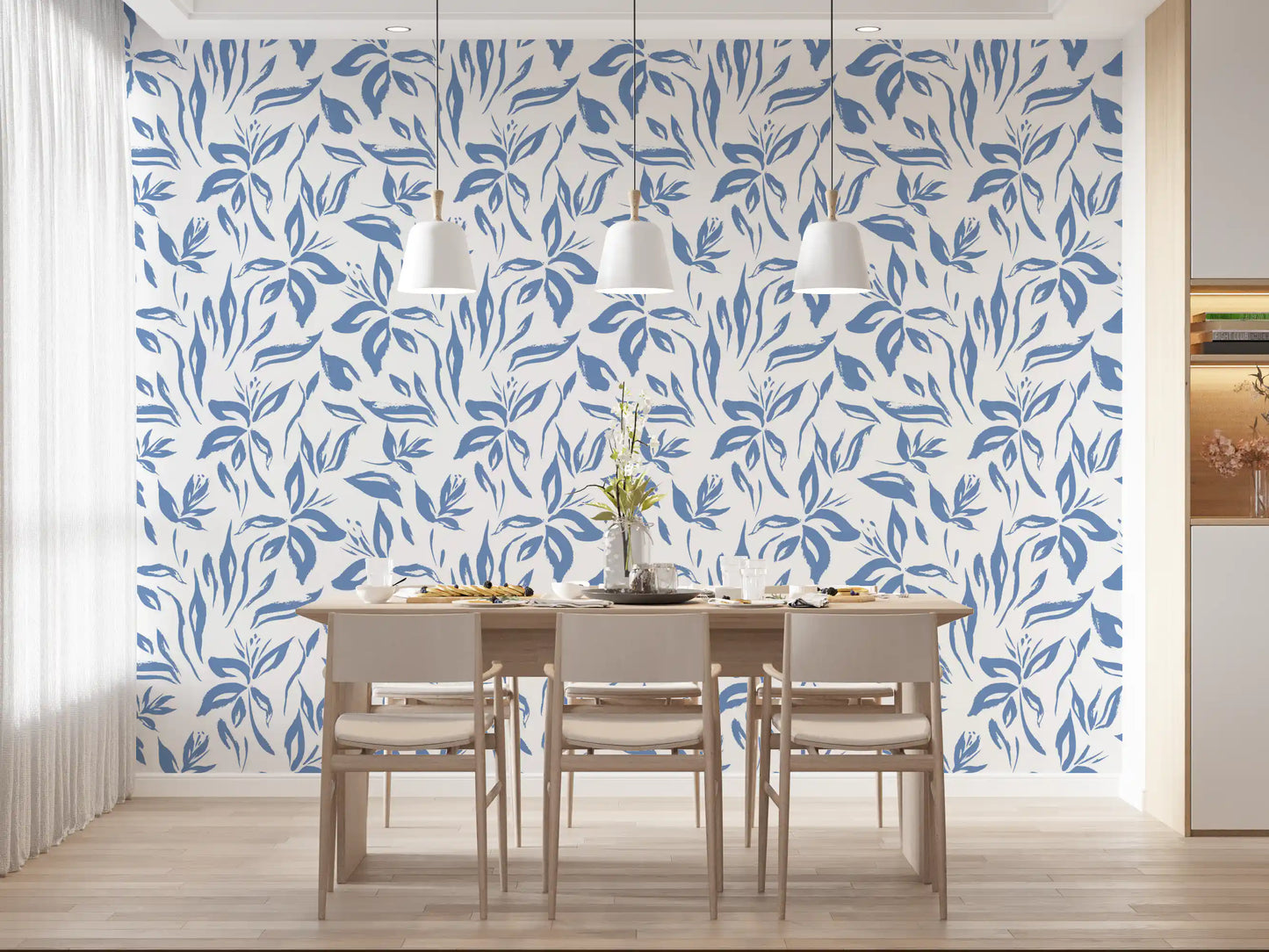 Azure Brushstroke Botanical Wallpaper⁠