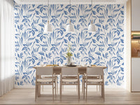 Azure Brushstroke Botanical Wallpaper⁠