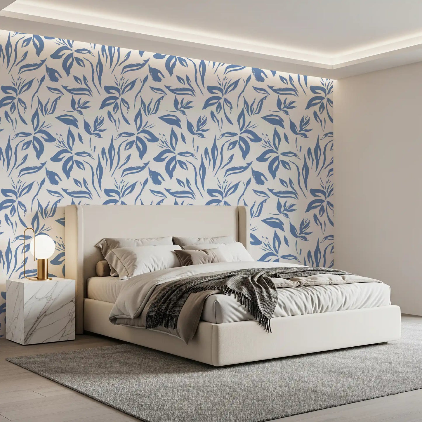 Azure Brushstroke Botanical Wallpaper⁠
