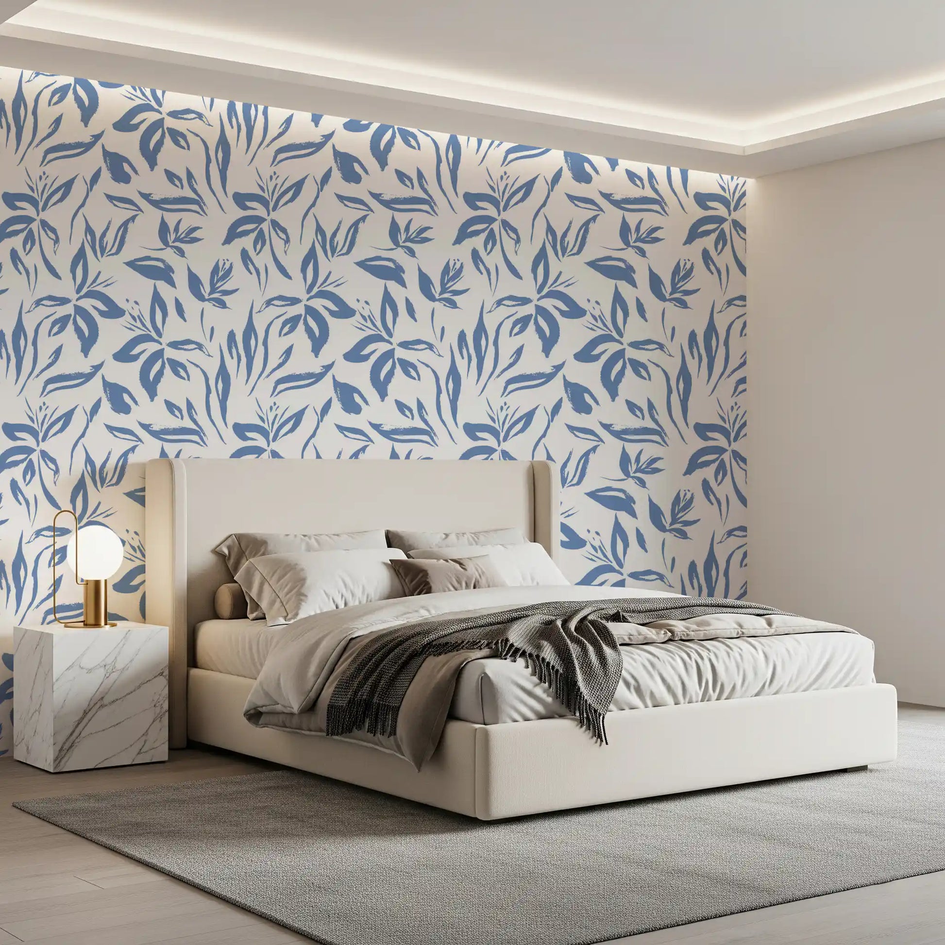 Azure Brushstroke Botanical Wallpaper⁠
