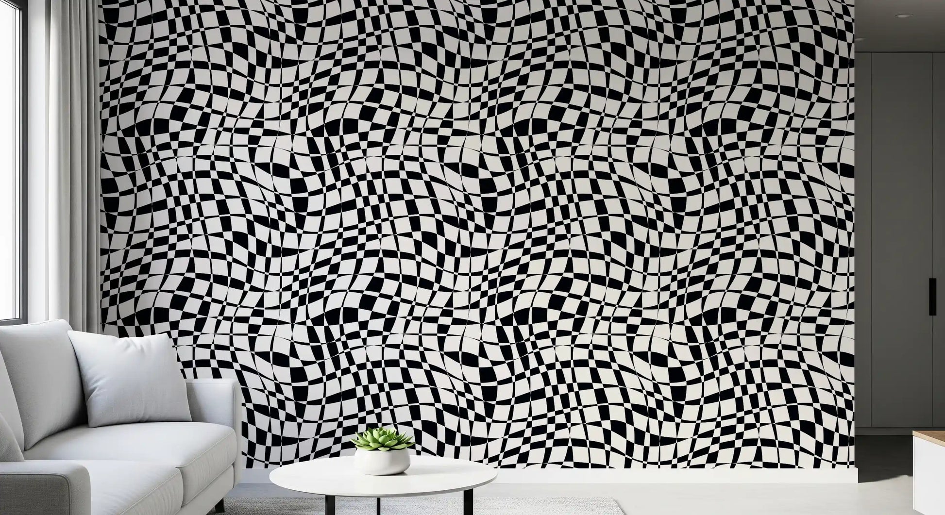 Warped Monochrome Checkerboard Wallpaper⁠