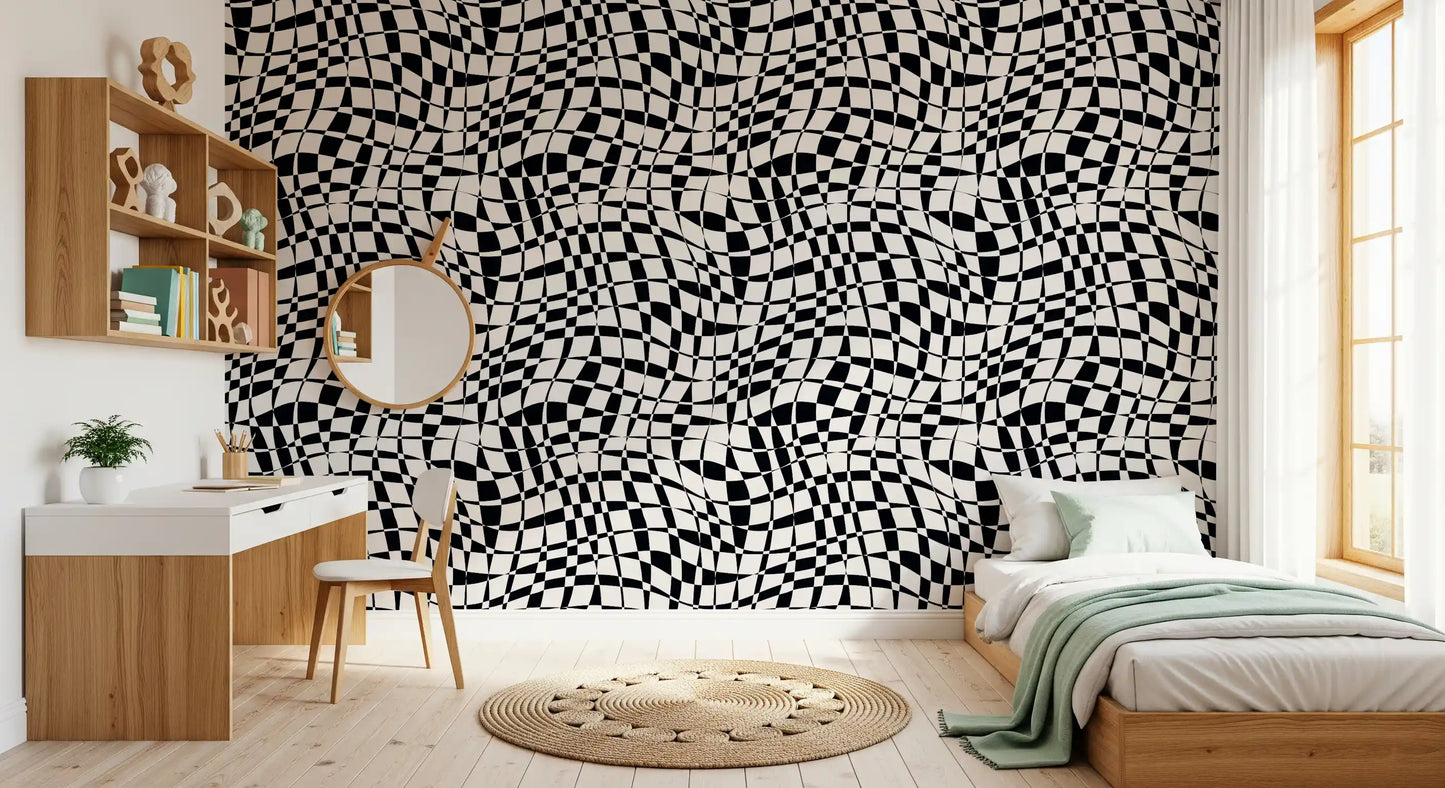 Warped Monochrome Checkerboard Wallpaper⁠