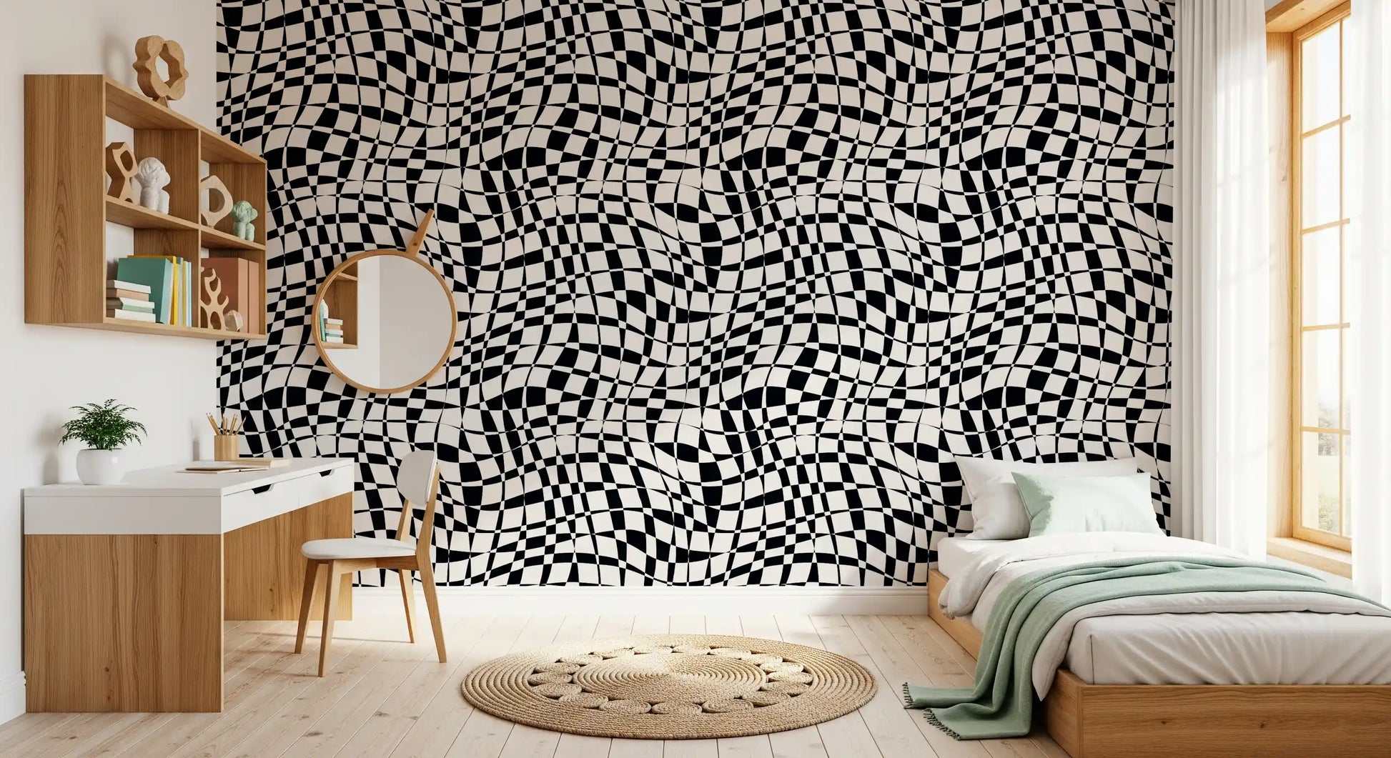 Warped Monochrome Checkerboard Wallpaper⁠