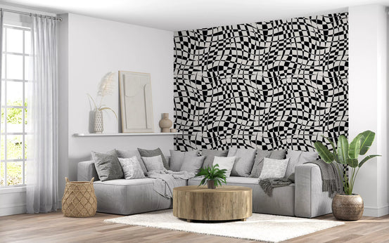 Warped Monochrome Checkerboard Wallpaper⁠