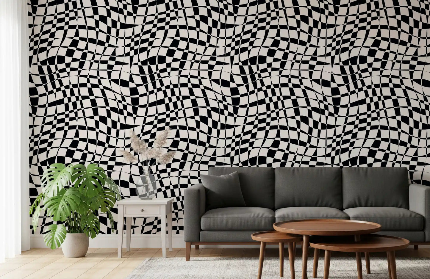 Warped Monochrome Checkerboard Wallpaper⁠