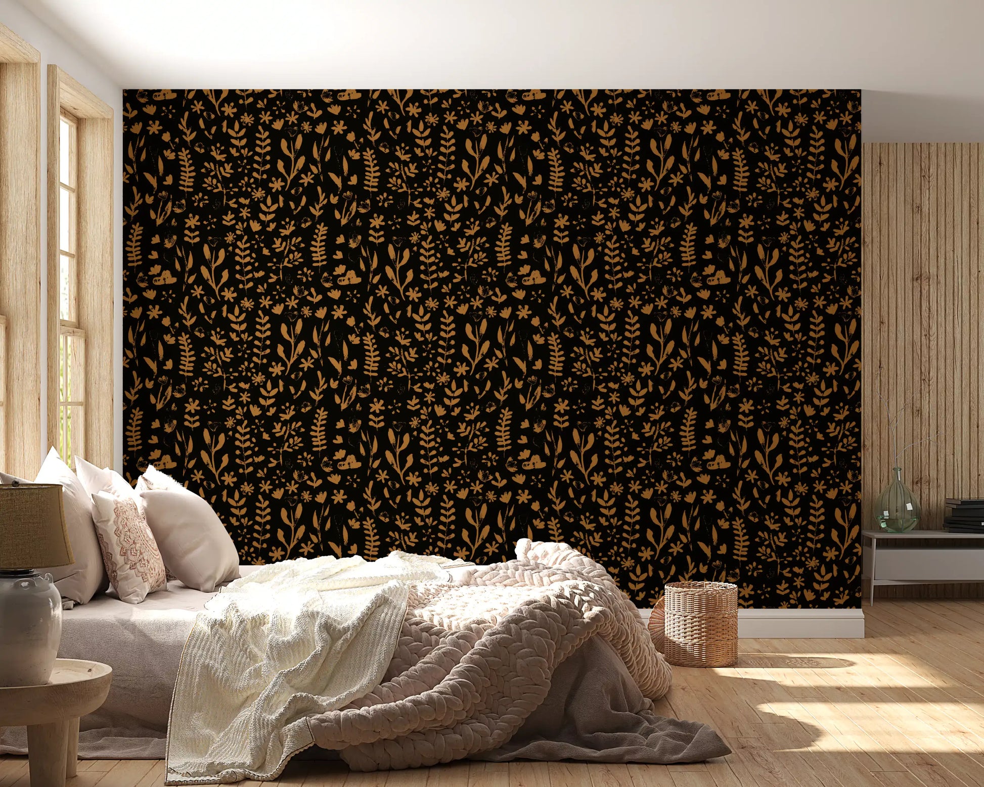 Rustic Earthy Botanical Sketch Wallpaper⁠