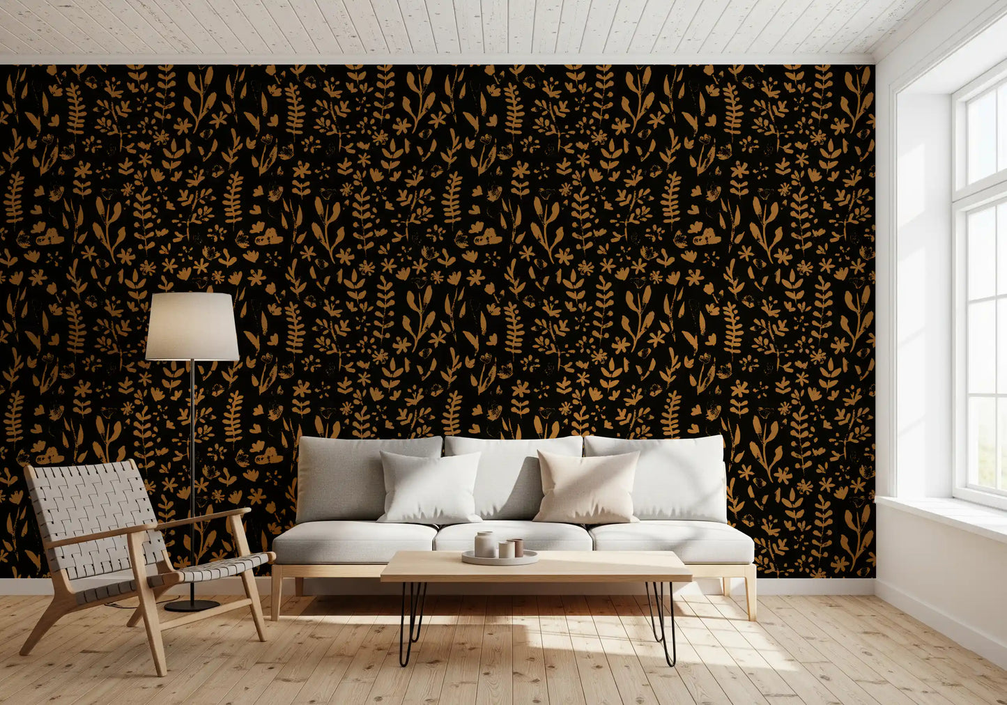 Rustic Earthy Botanical Sketch Wallpaper⁠