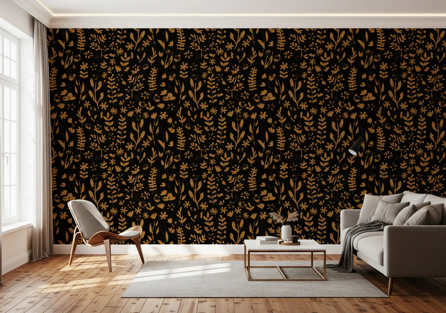 Rustic Earthy Botanical Sketch Wallpaper⁠