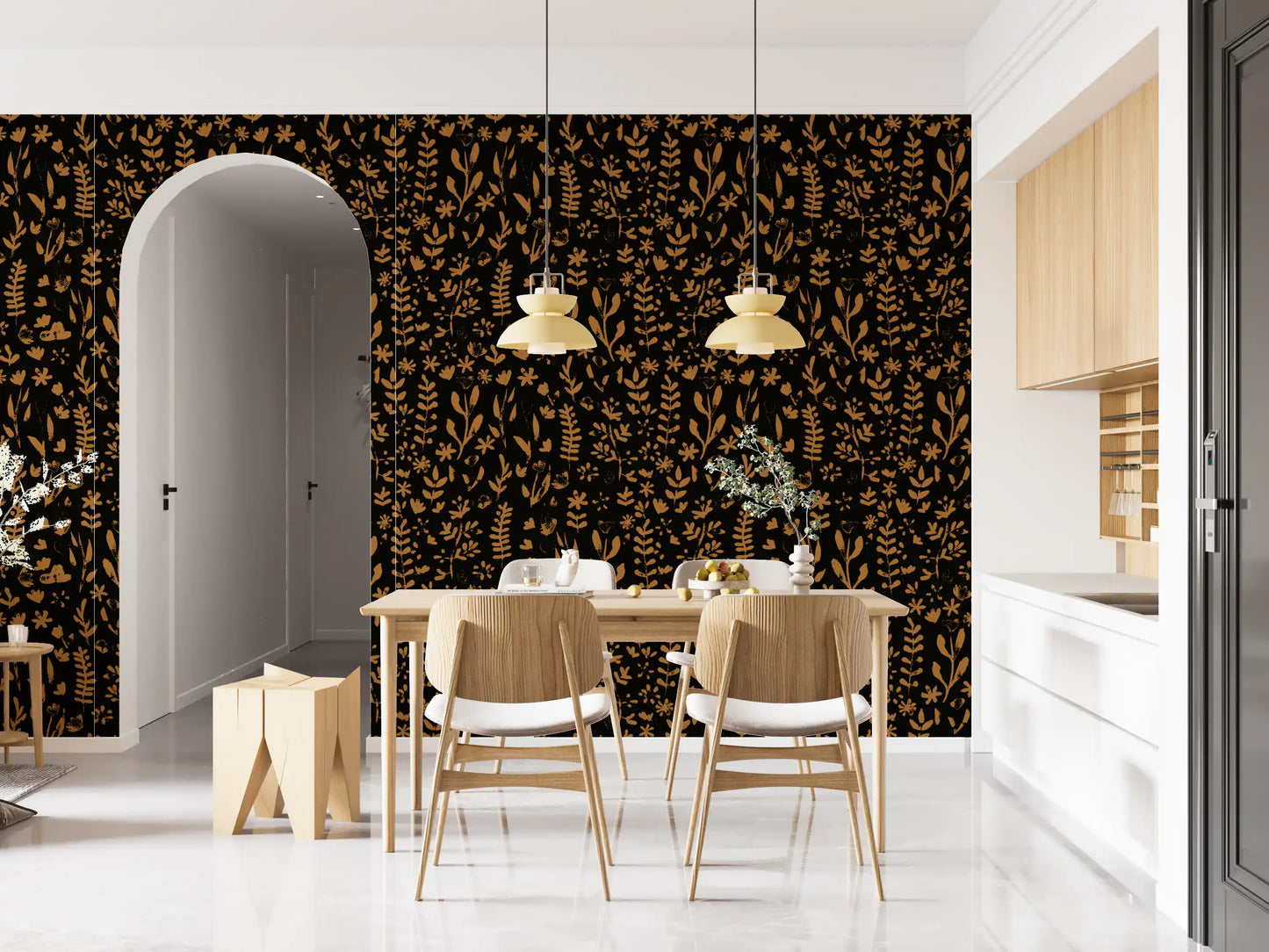 Rustic Earthy Botanical Sketch Wallpaper⁠