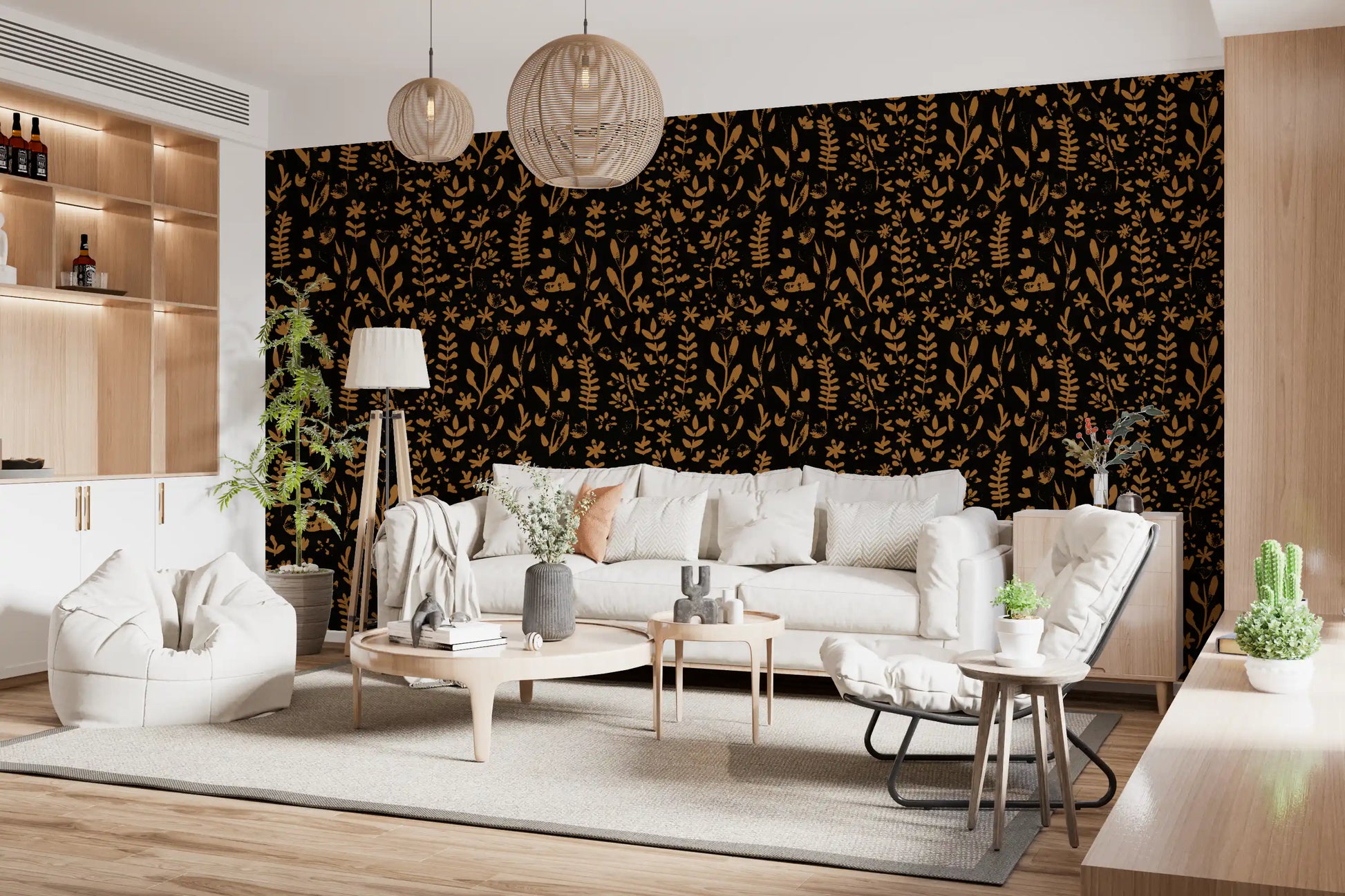 Rustic Earthy Botanical Sketch Wallpaper⁠