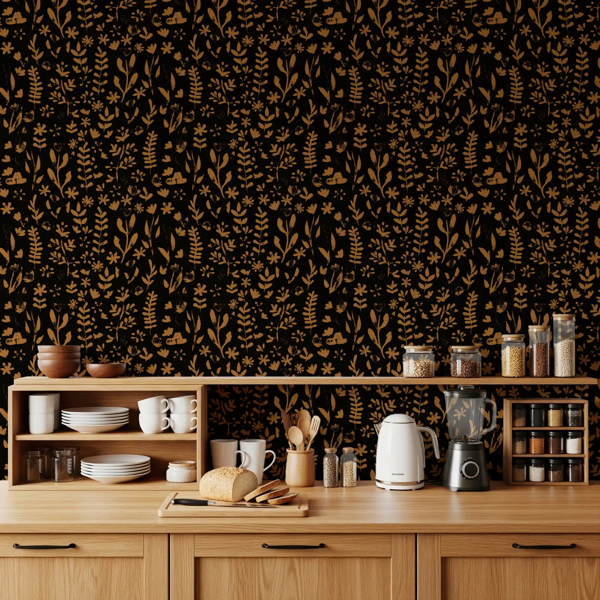 Rustic Earthy Botanical Sketch Wallpaper⁠