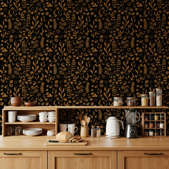 Rustic Earthy Botanical Sketch Wallpaper⁠