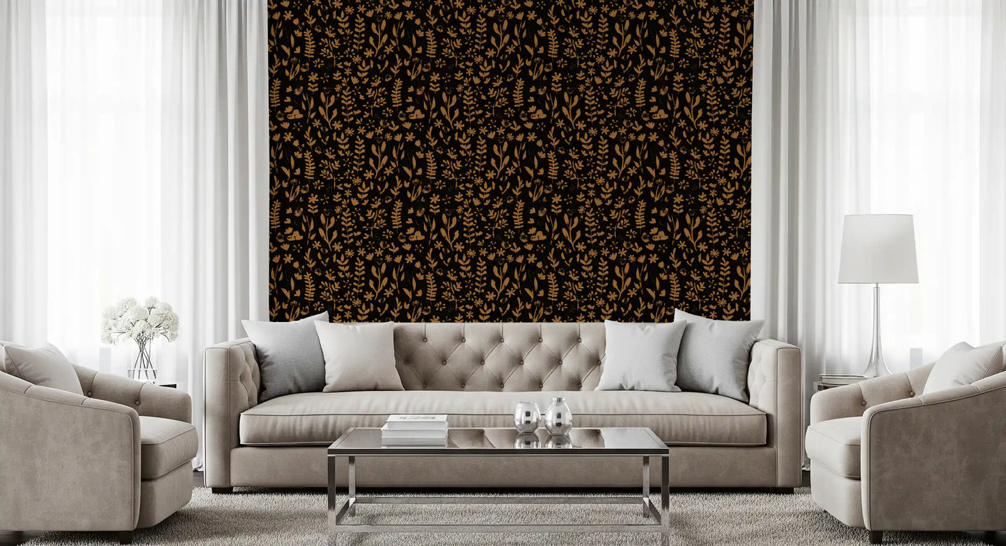 Rustic Earthy Botanical Sketch Wallpaper⁠