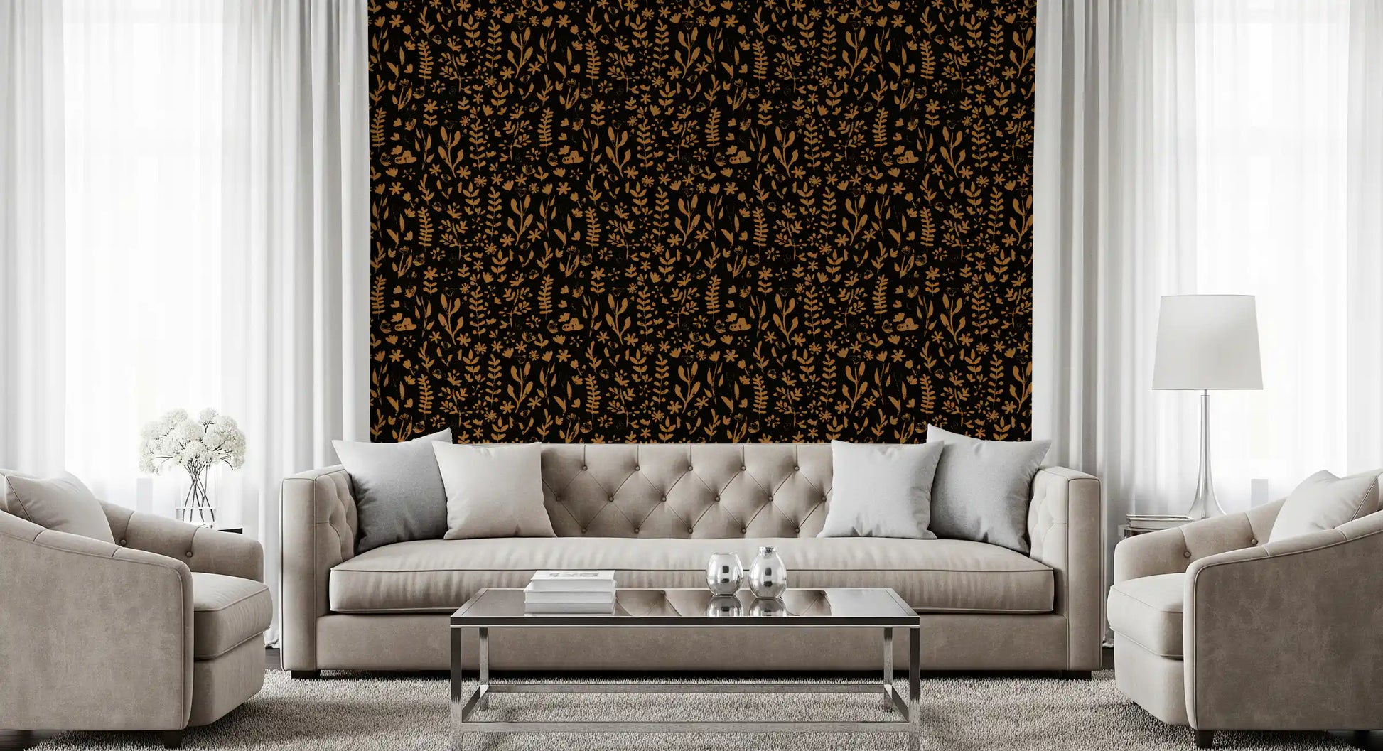 Rustic Earthy Botanical Sketch Wallpaper⁠