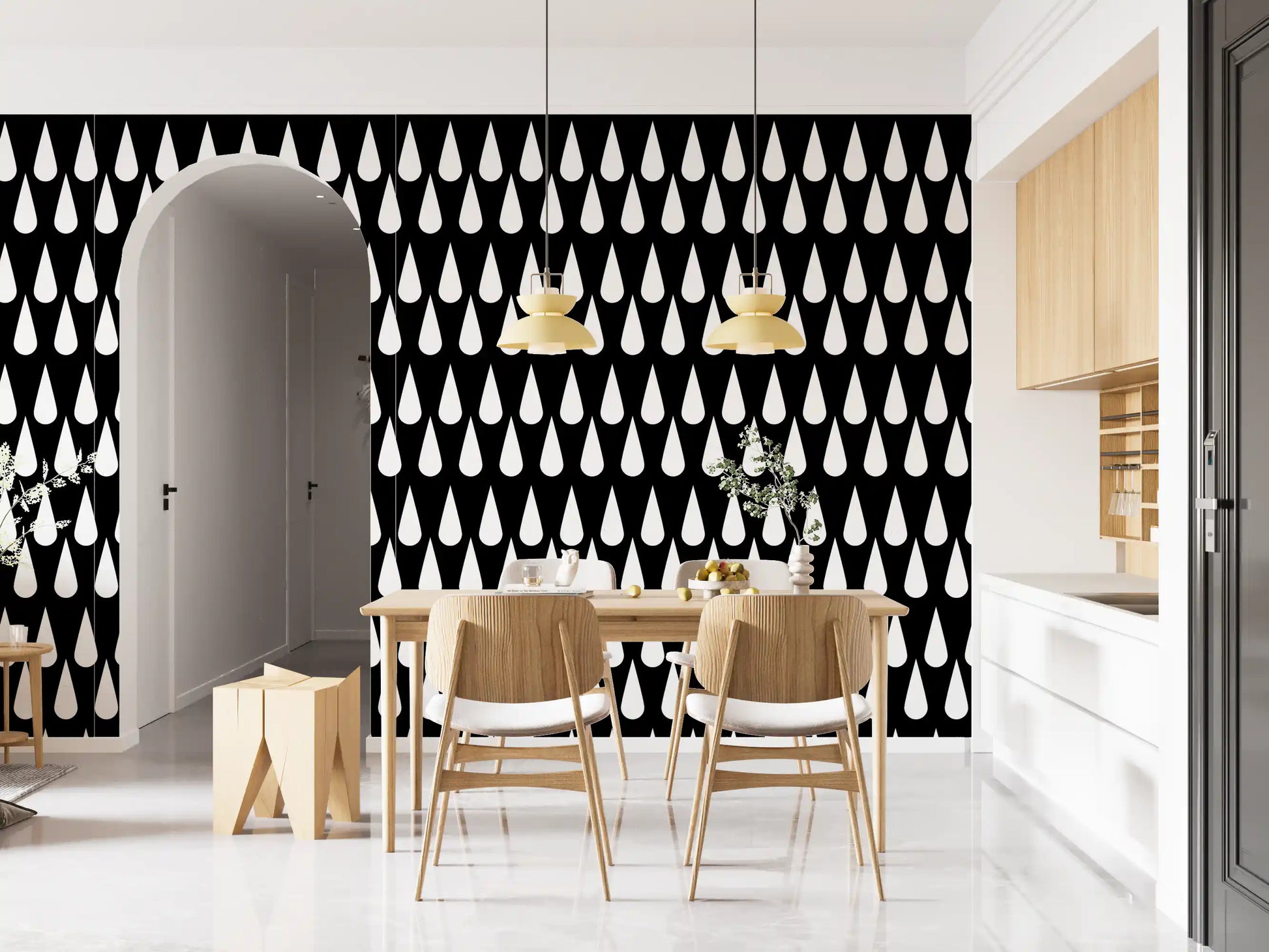 Minimalist Monochrome Raindrop Pattern Wallpaper⁠