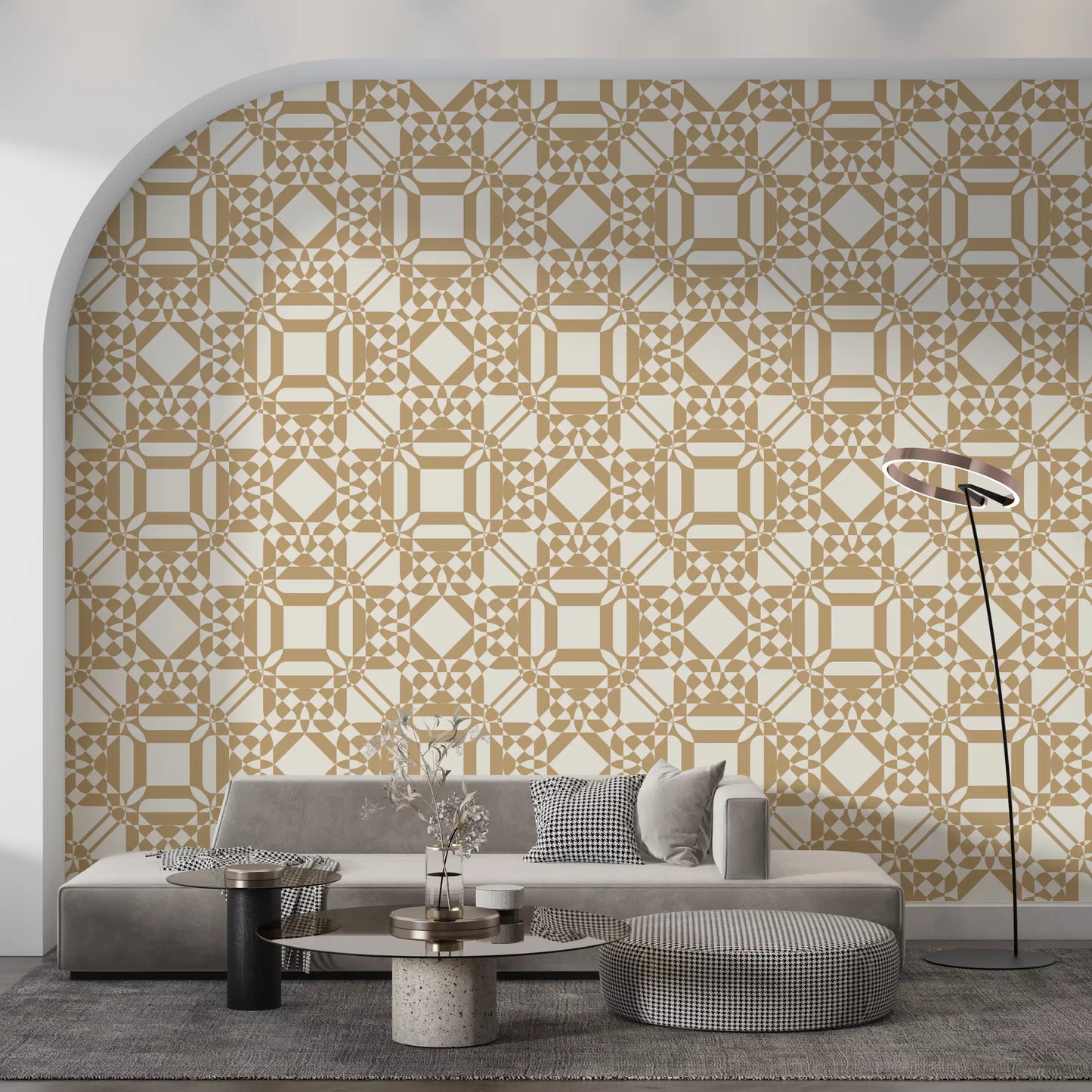 Golden Geometric Interlocking Pattern Wallpaper⁠