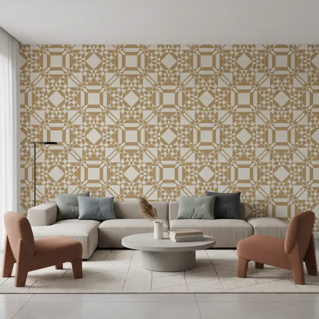 Golden Geometric Interlocking Pattern Wallpaper⁠