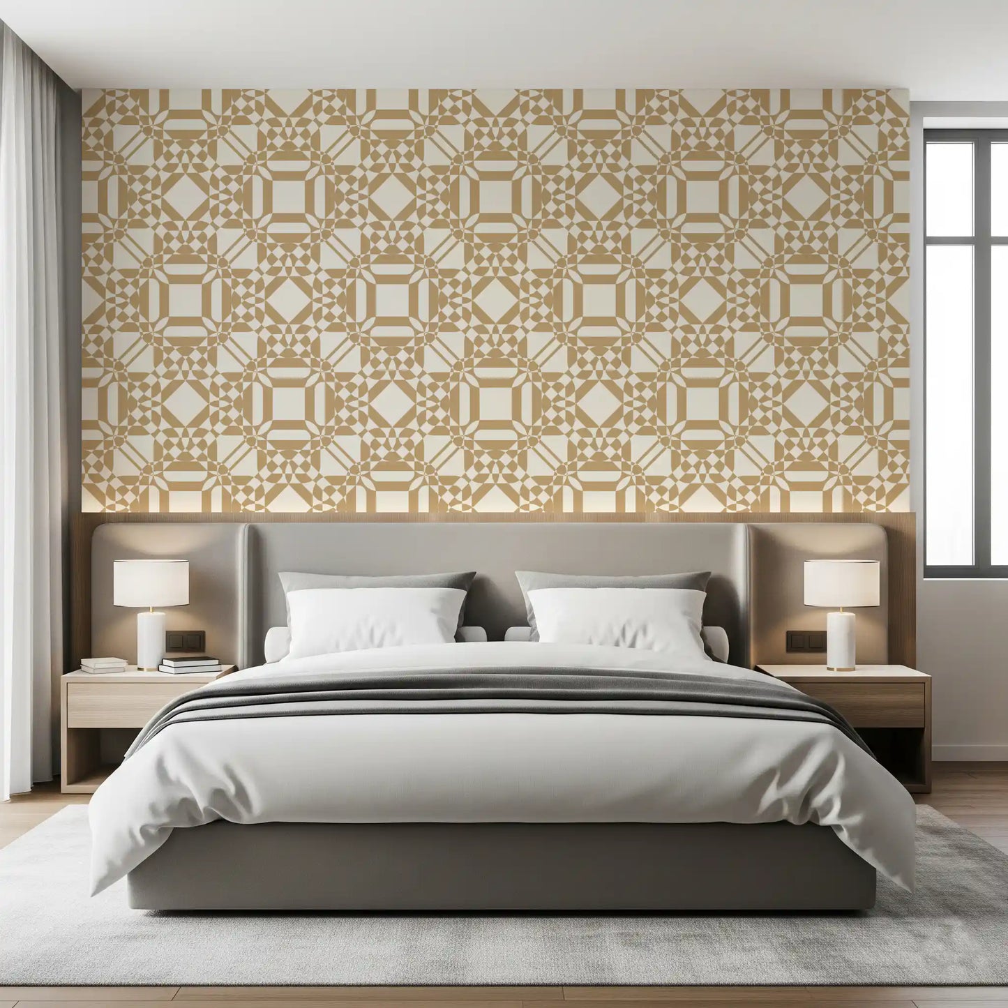 Golden Geometric Interlocking Pattern Wallpaper⁠