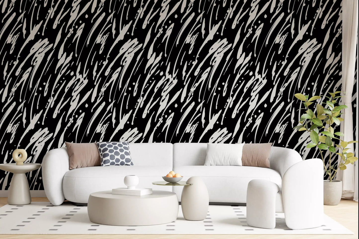 Monochrome Abstract Brushwork Wallpaper⁠