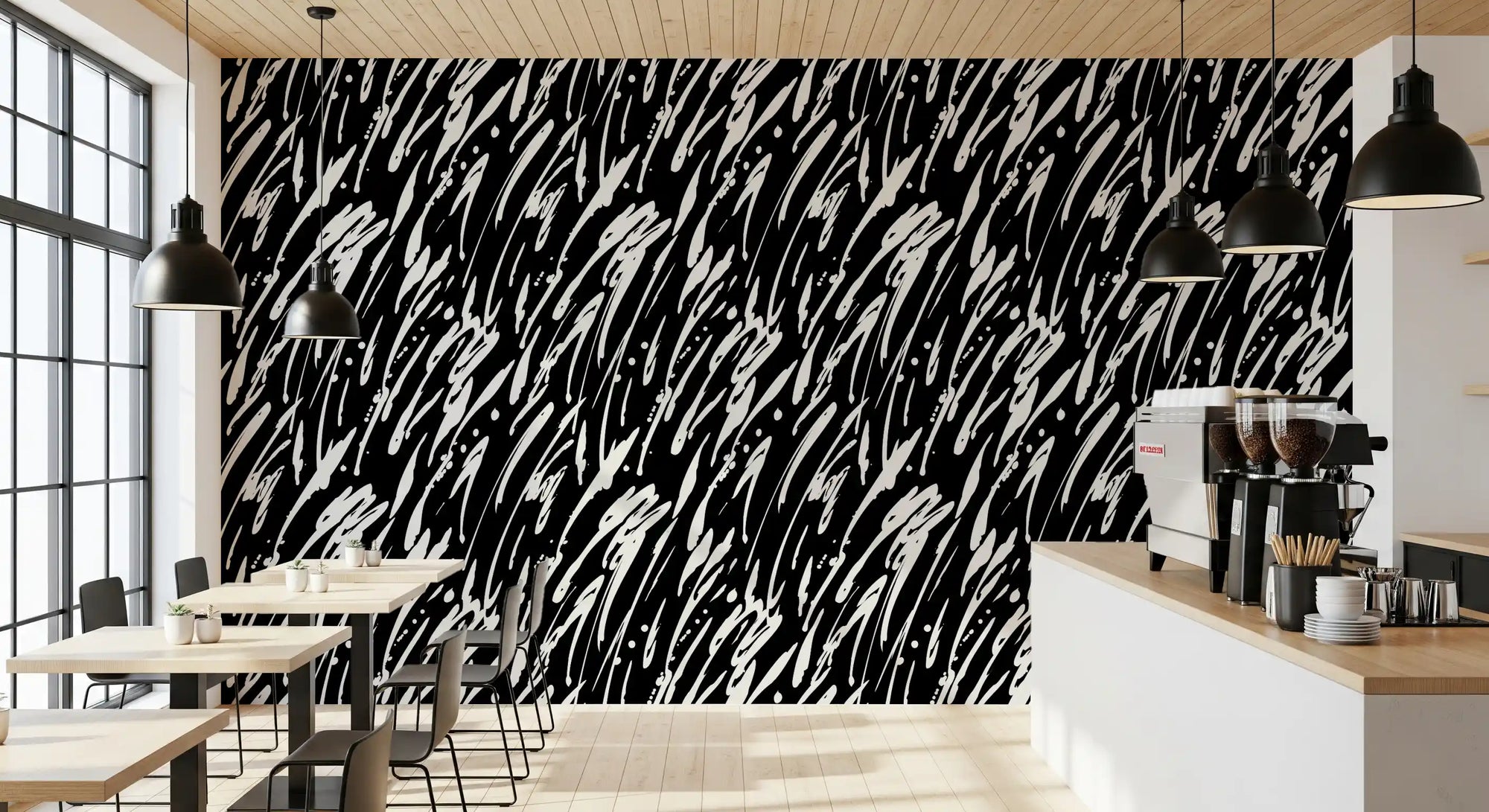 Monochrome Abstract Brushwork Wallpaper⁠