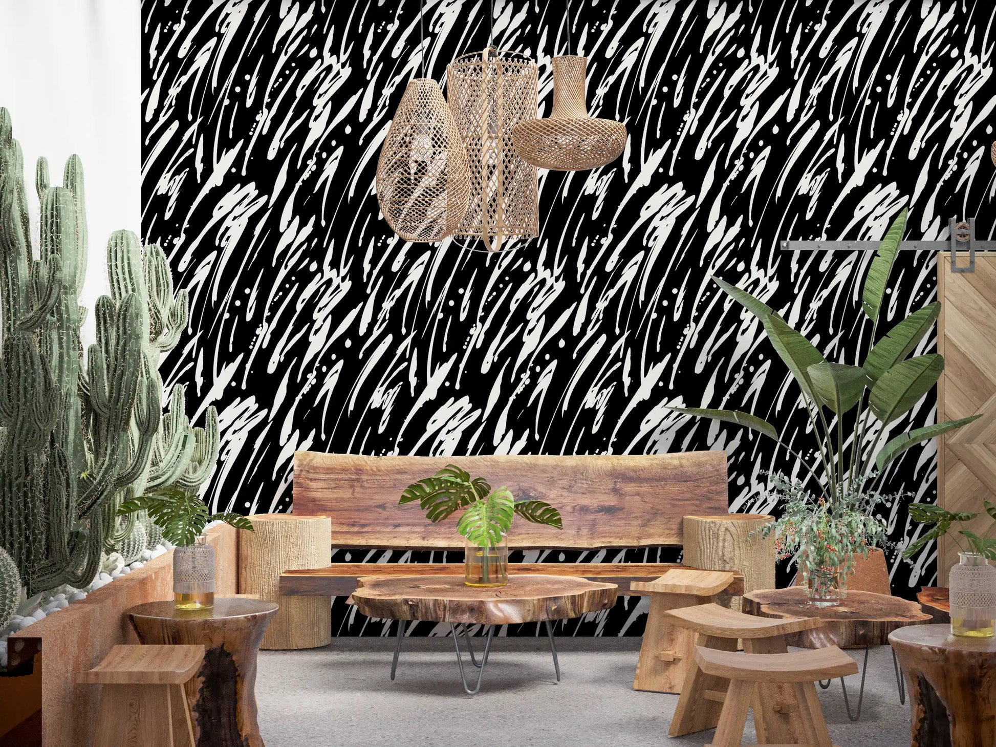 Monochrome Abstract Brushwork Wallpaper⁠