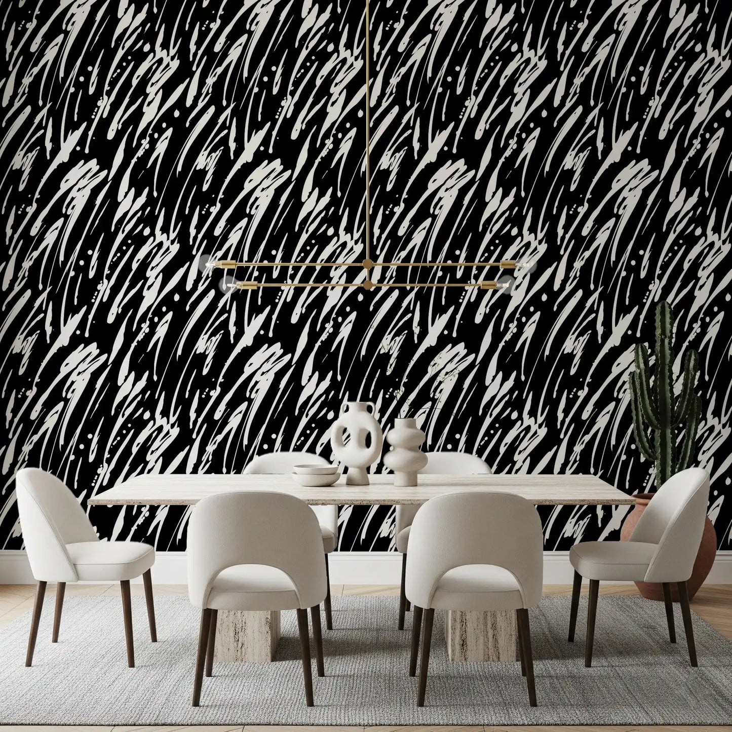 Monochrome Abstract Brushwork Wallpaper⁠