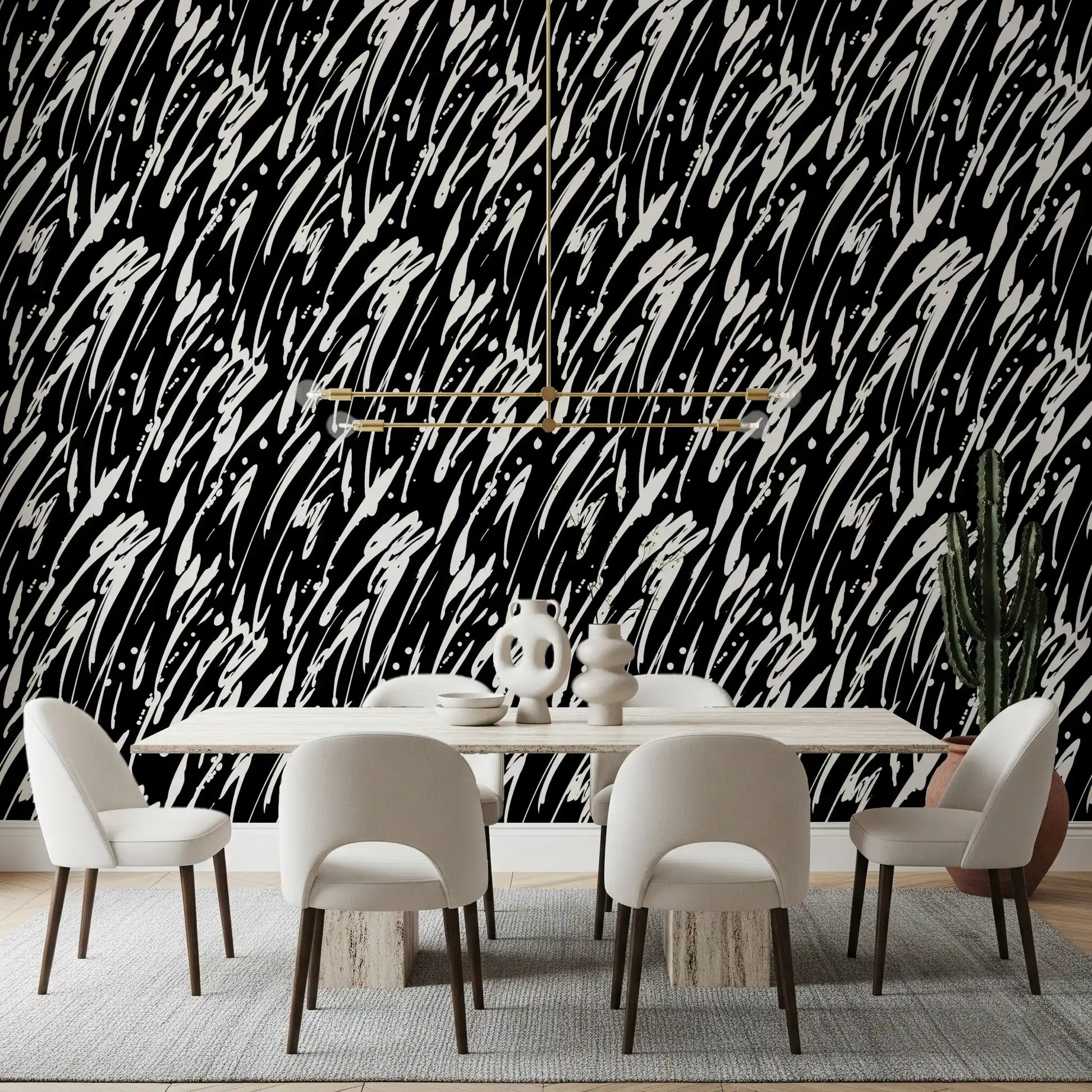 Monochrome Abstract Brushwork Wallpaper⁠