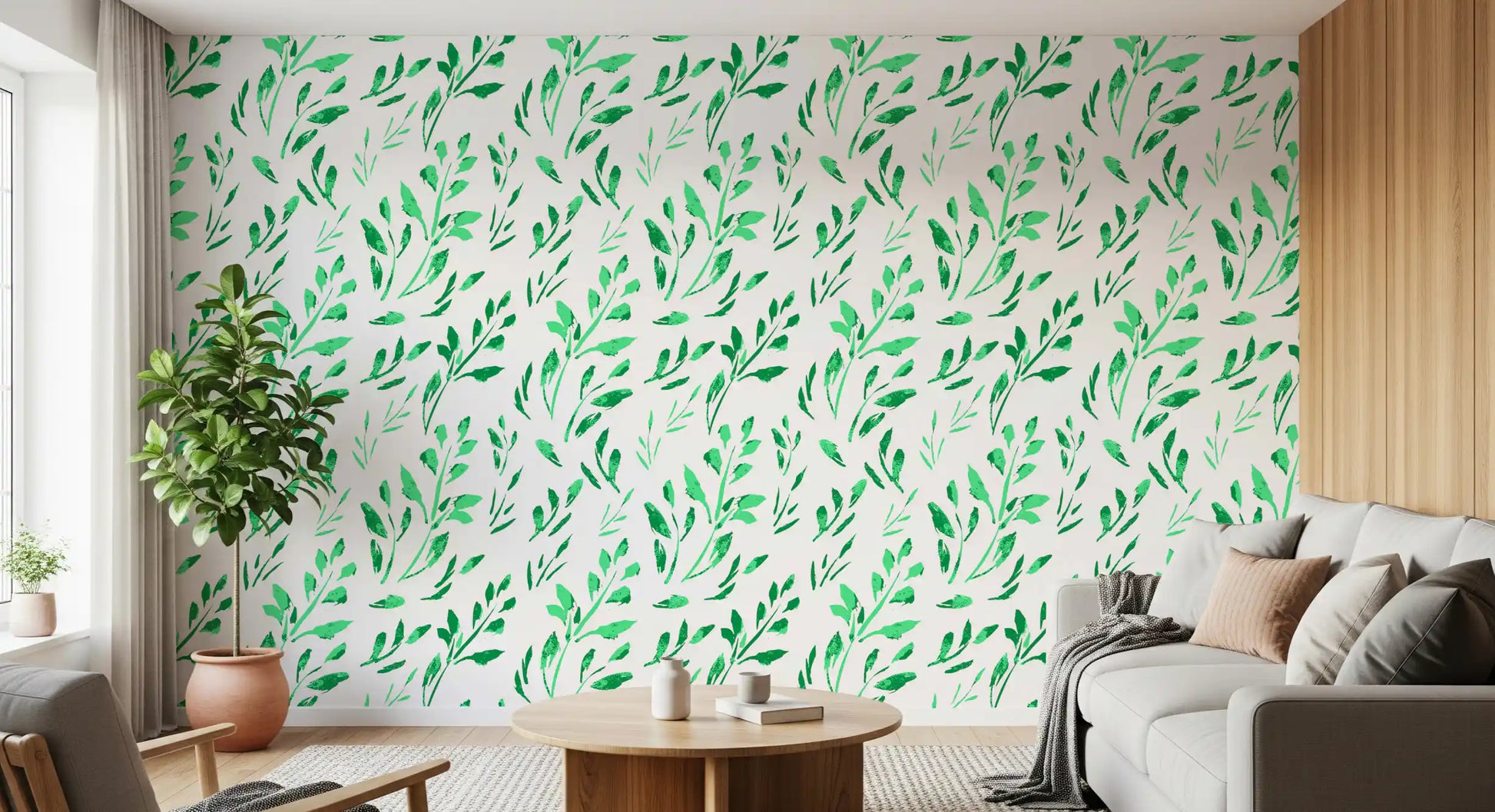 Hand-Drawn Greenery Garden Wallpaper⁠