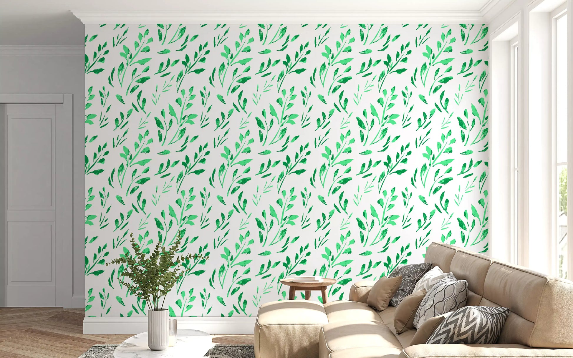 Hand-Drawn Greenery Garden Wallpaper⁠