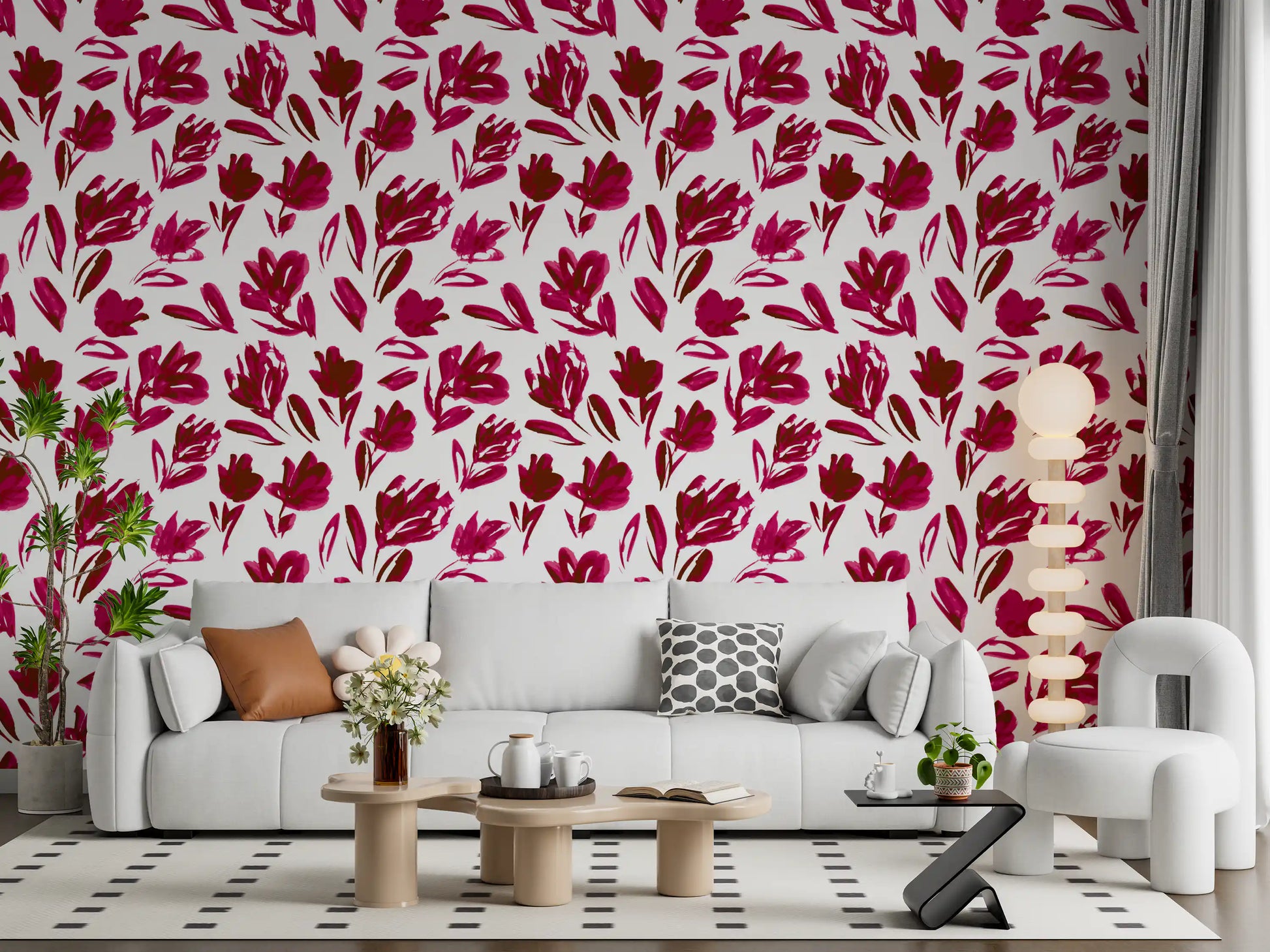 Vibrant Fuchsia Brushstroke Floral Wallpaper⁠