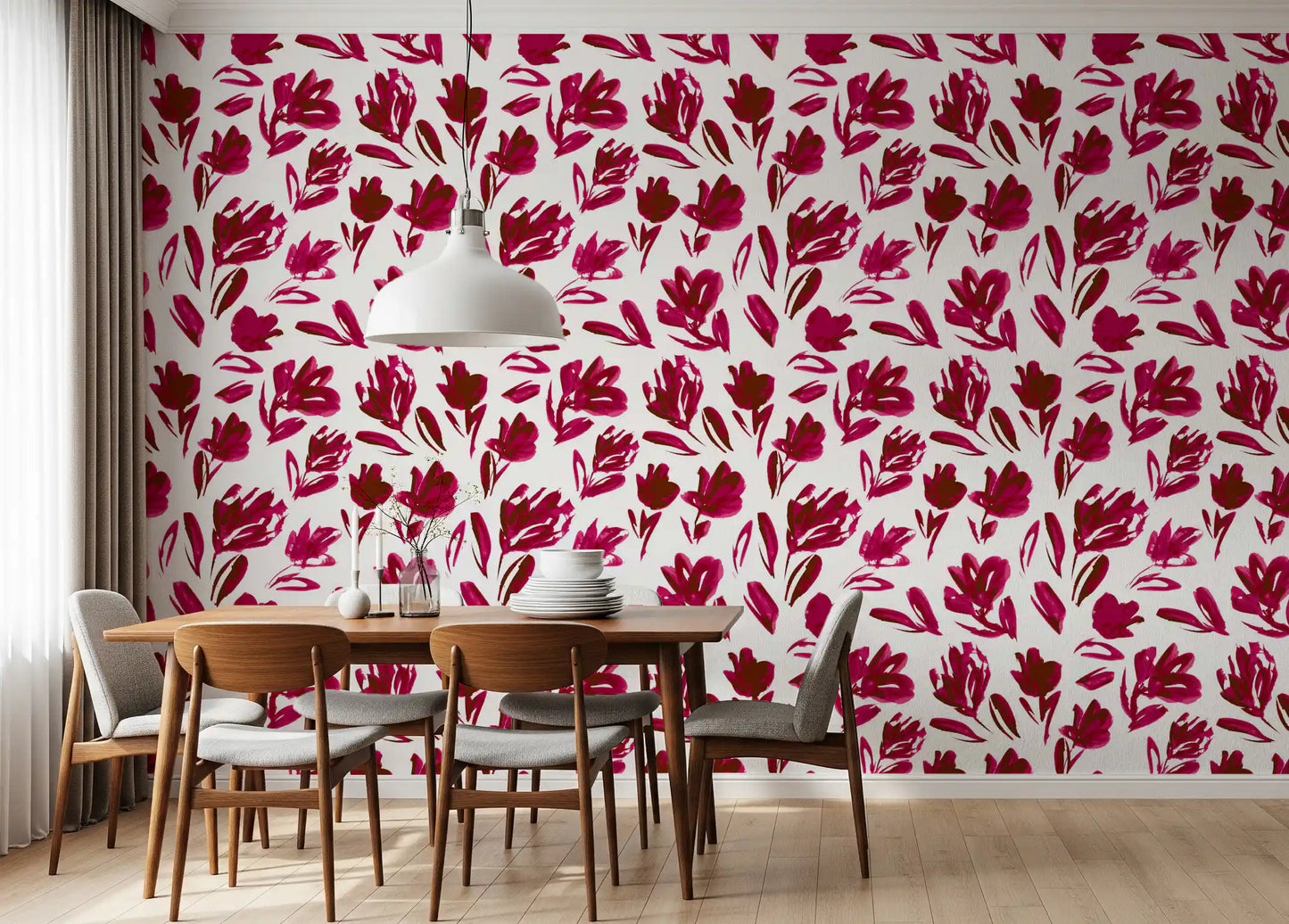 Vibrant Fuchsia Brushstroke Floral Wallpaper⁠