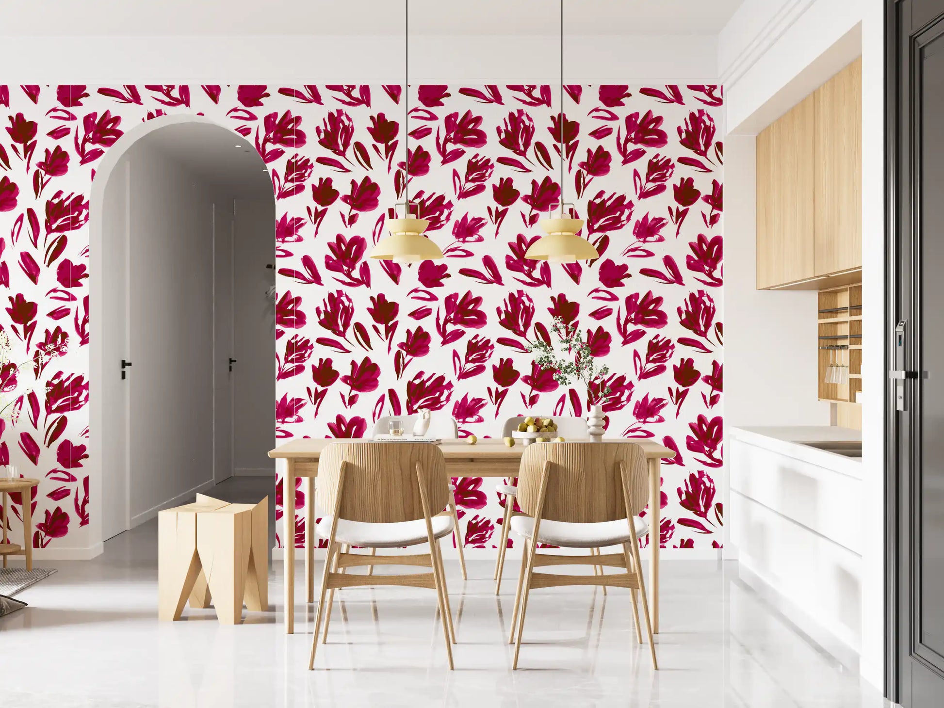 Vibrant Fuchsia Brushstroke Floral Wallpaper⁠