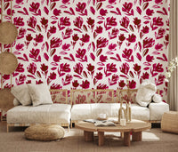 Vibrant Fuchsia Brushstroke Floral Wallpaper⁠