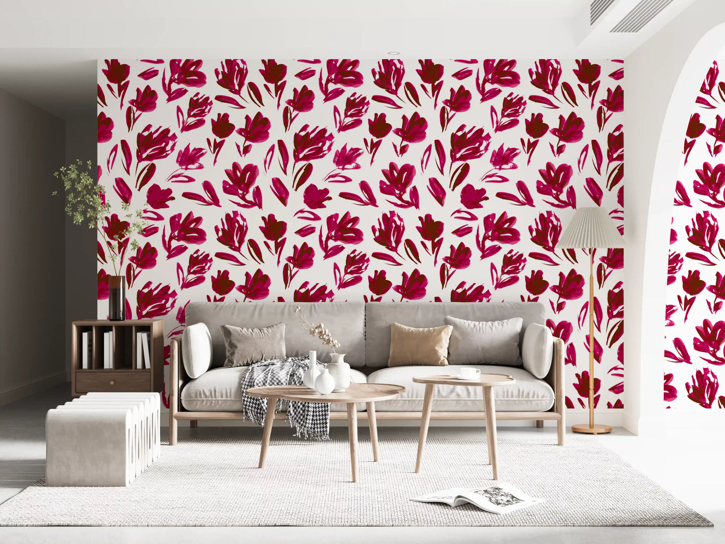 Vibrant Fuchsia Brushstroke Floral Wallpaper⁠