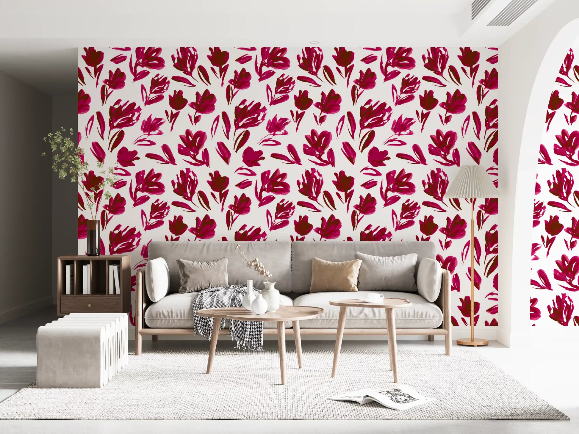 Vibrant Fuchsia Brushstroke Floral Wallpaper⁠