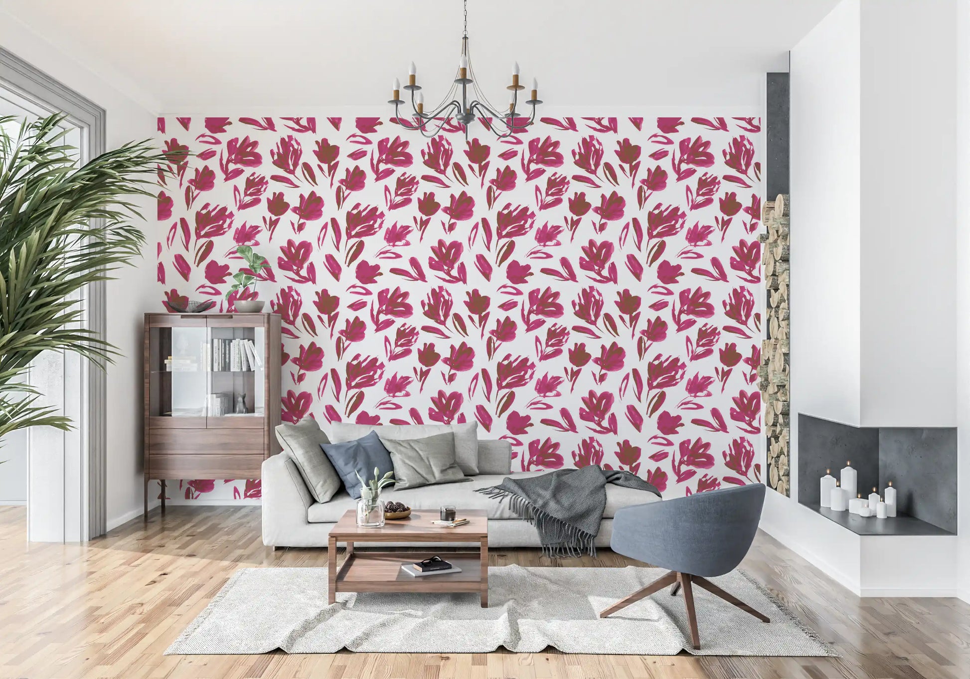 Vibrant Fuchsia Brushstroke Floral Wallpaper⁠