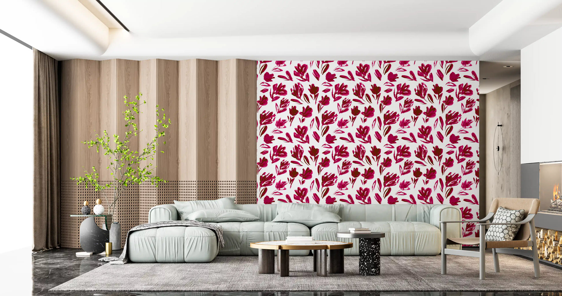 Vibrant Fuchsia Brushstroke Floral Wallpaper⁠