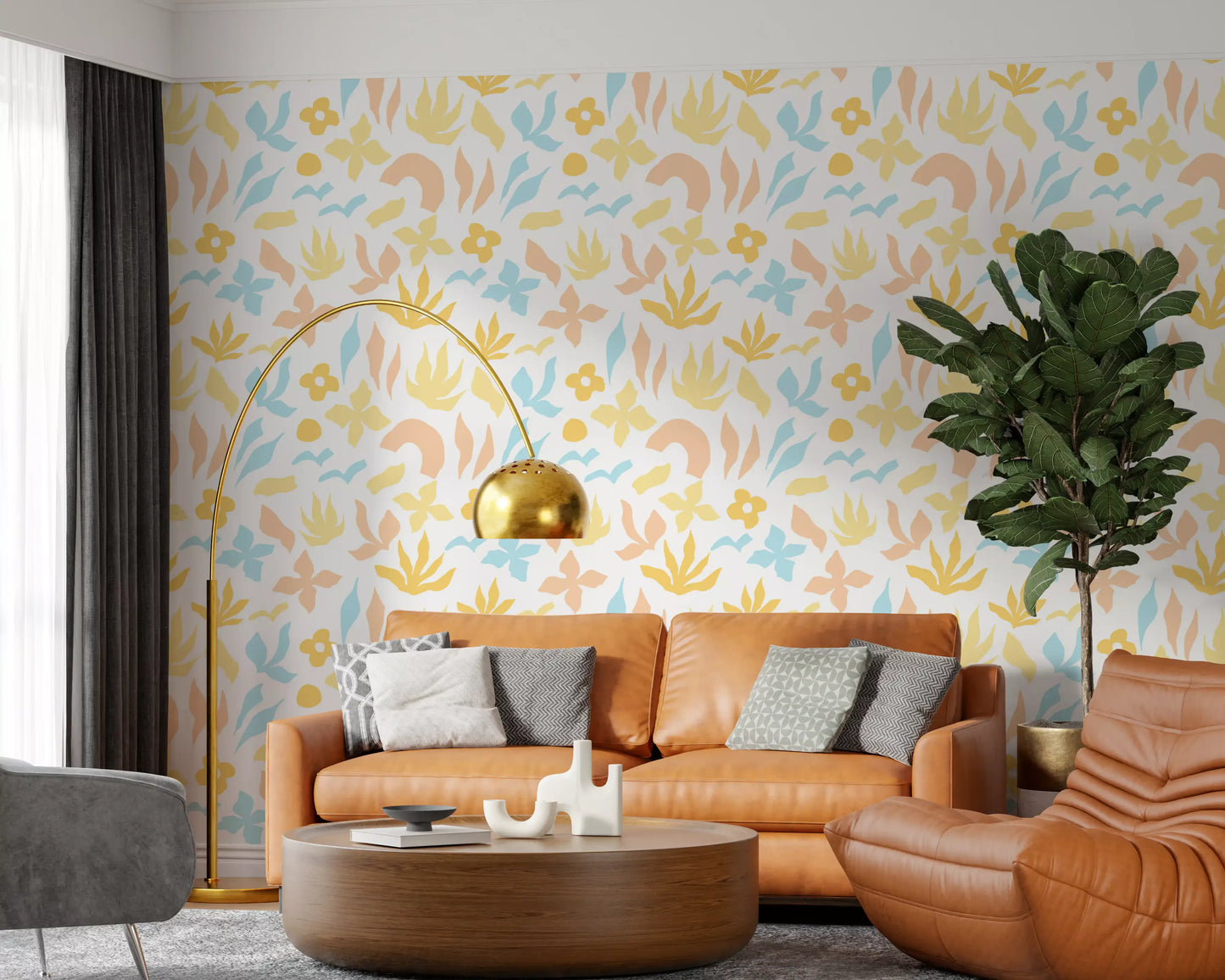 Abstract Pastel Botanical Motif Wallpaper⁠