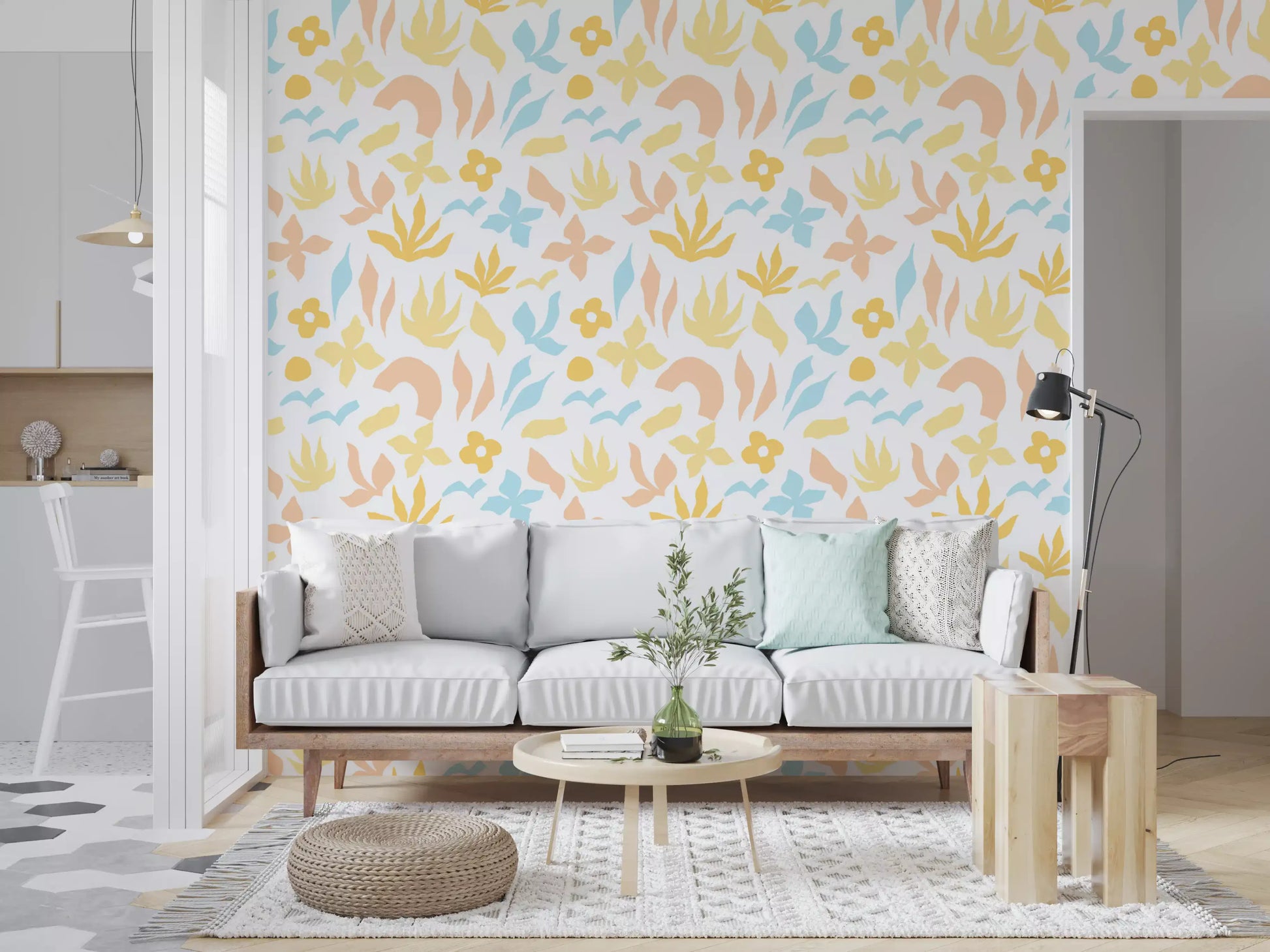 Abstract Pastel Botanical Motif Wallpaper⁠