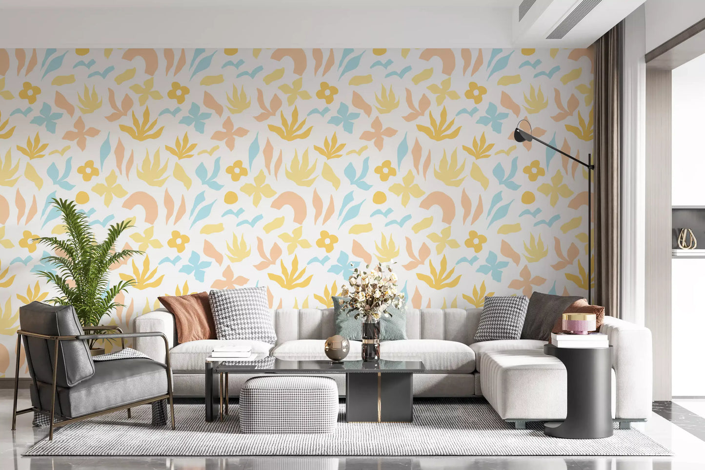 Abstract Pastel Botanical Motif Wallpaper⁠