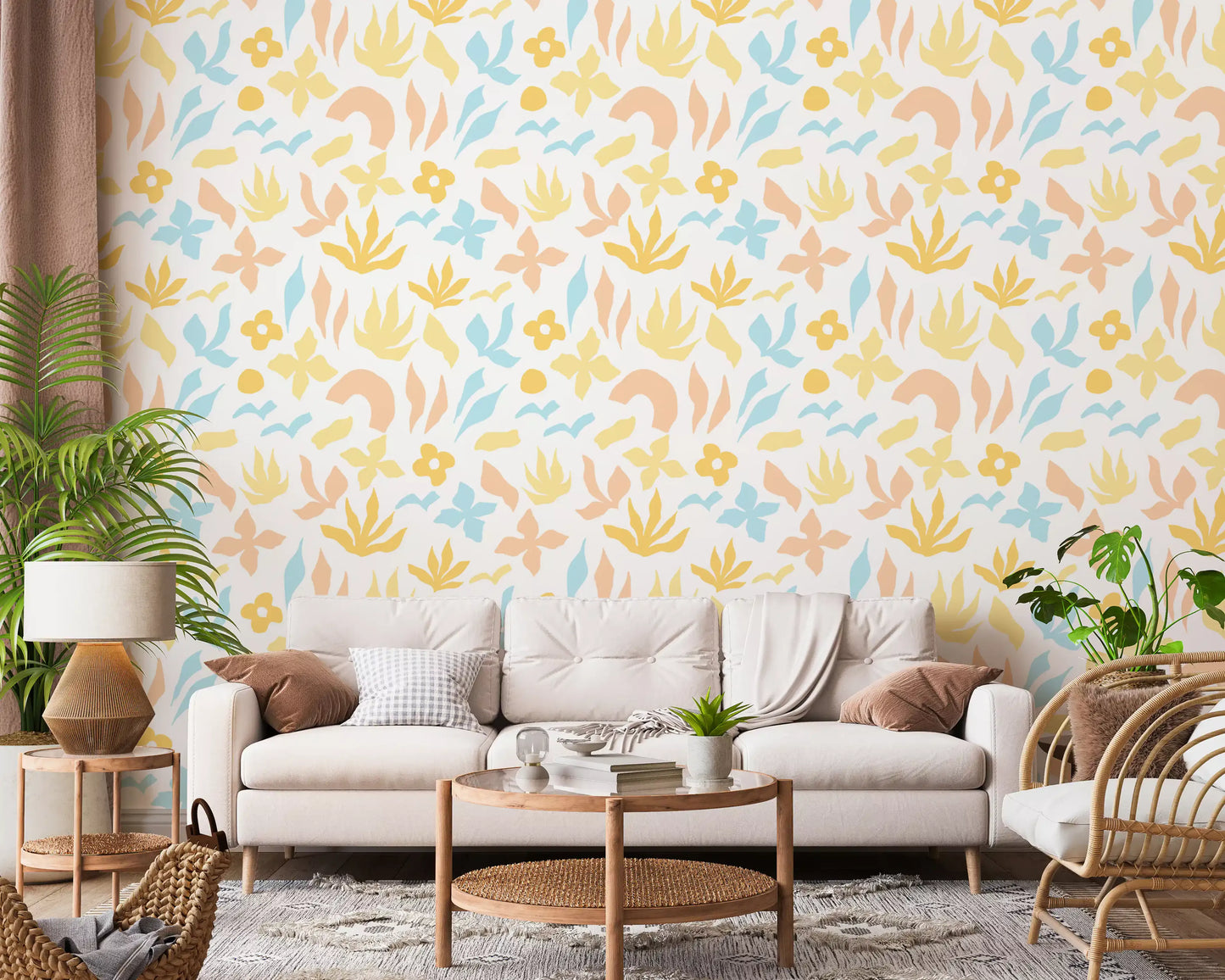 Abstract Pastel Botanical Motif Wallpaper⁠