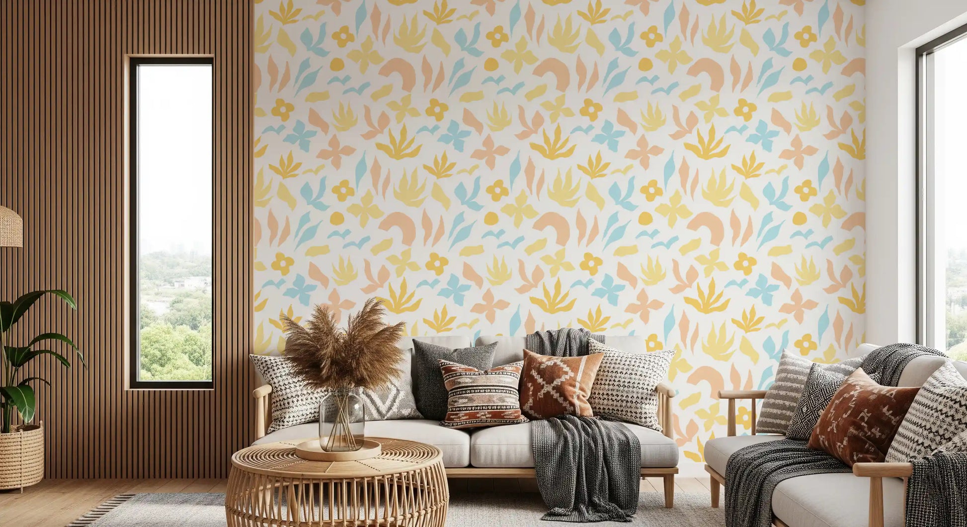 Abstract Pastel Botanical Motif Wallpaper⁠