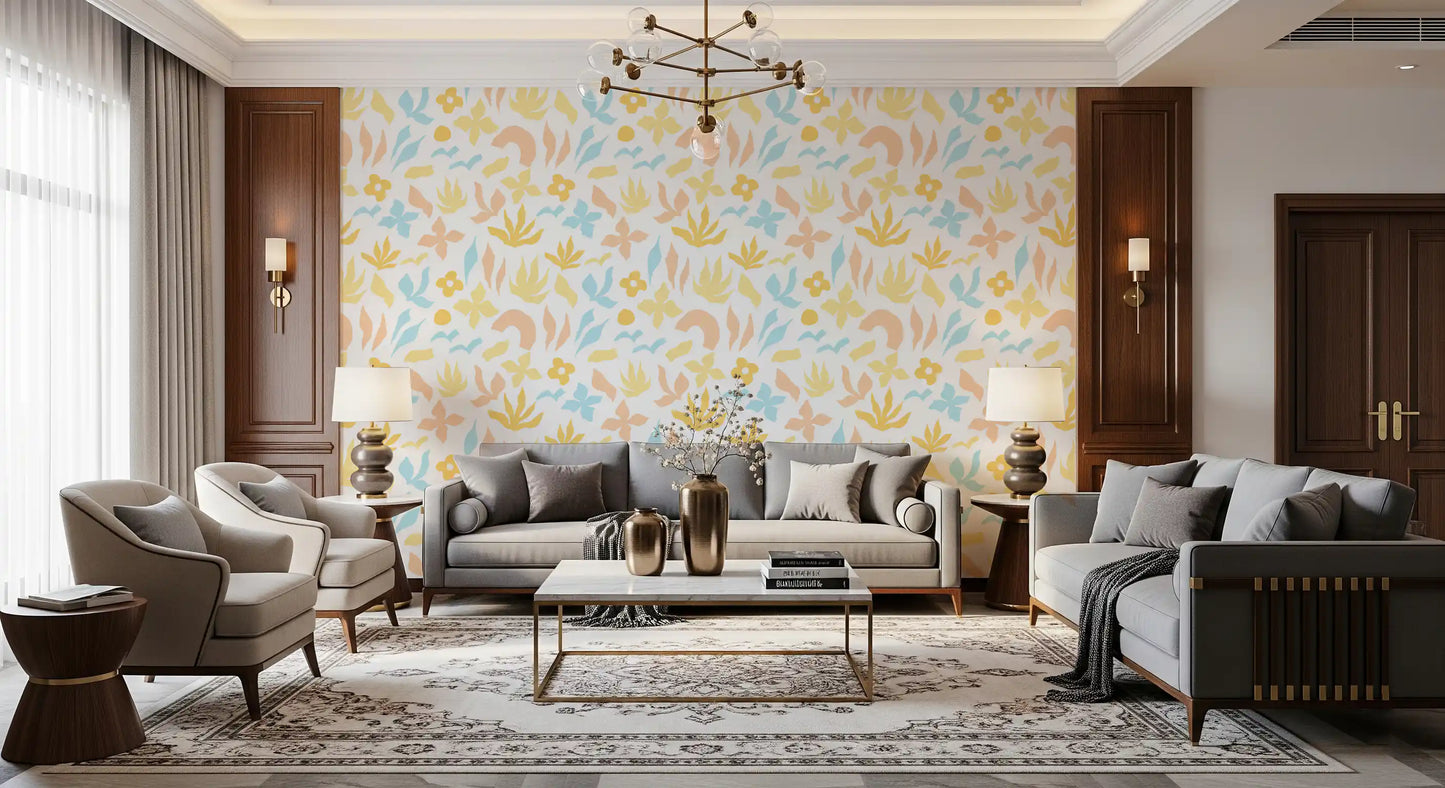 Abstract Pastel Botanical Motif Wallpaper⁠
