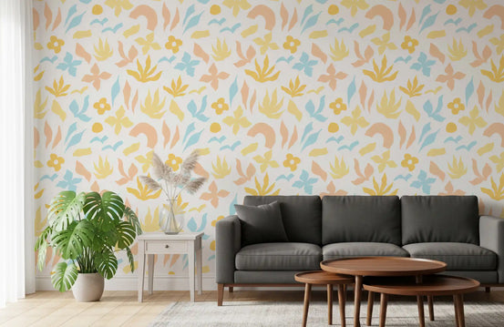 Abstract Pastel Botanical Motif Wallpaper⁠