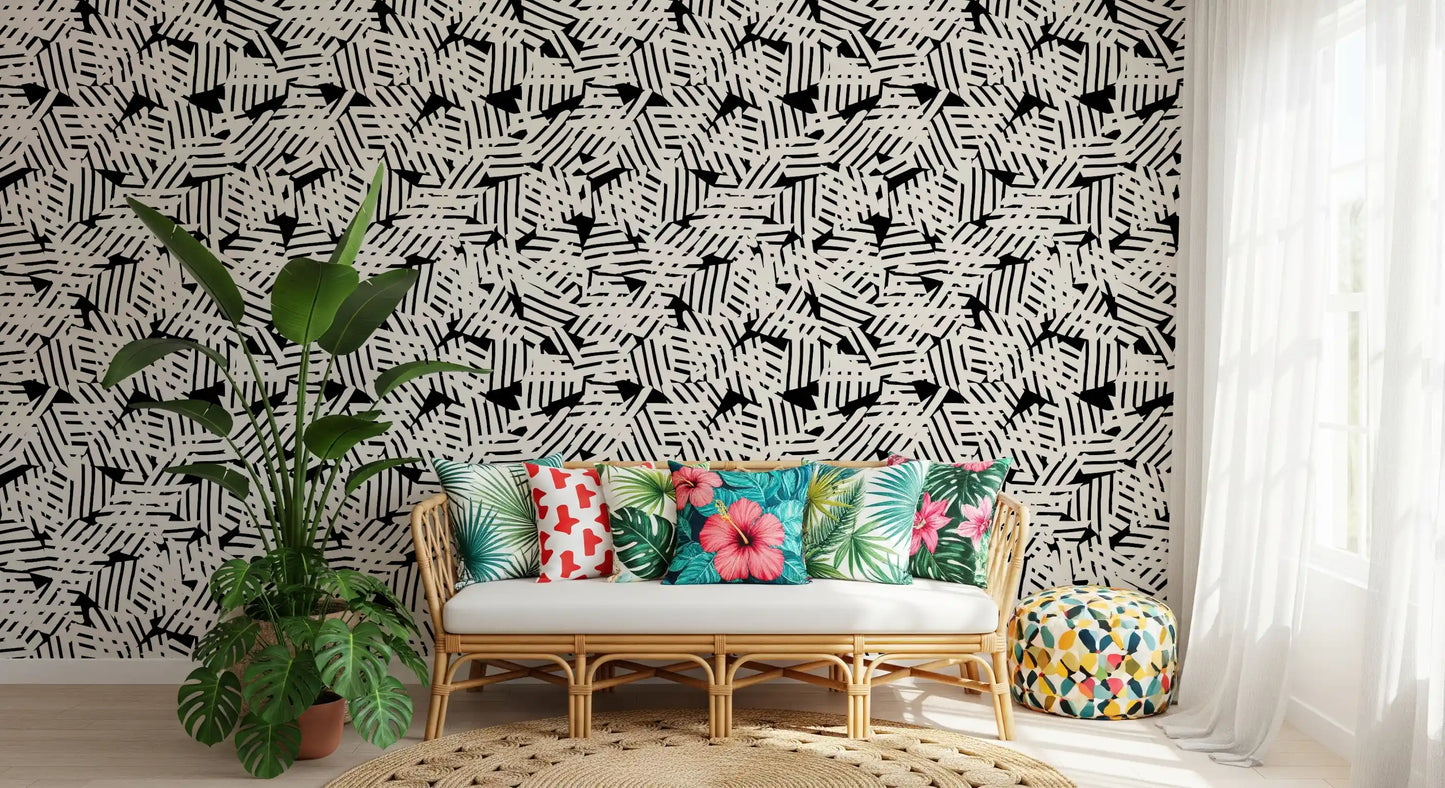 Monochrome Geometric Grid Wallpaper⁠