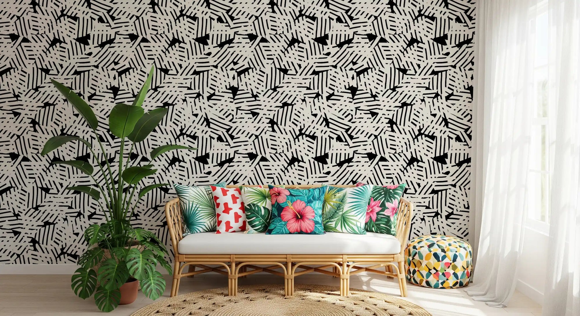 Monochrome Geometric Grid Wallpaper⁠